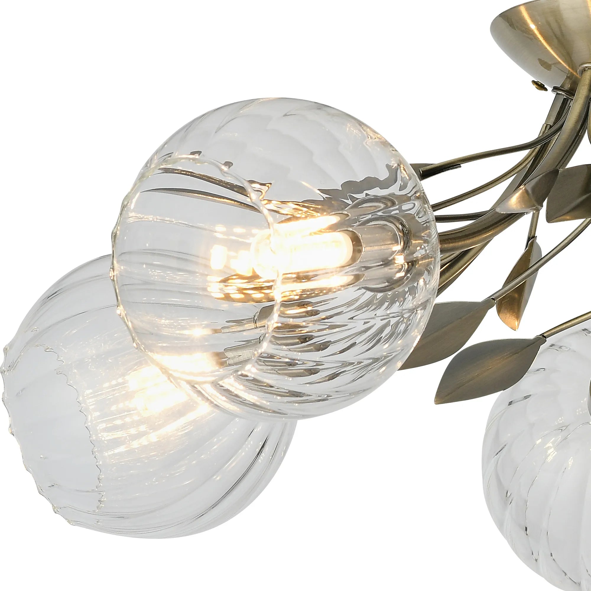 Deco - Elm 5 Light Semi Flush With Leaf Styled Stems and Ridged Style Clear Glass Shades - Luminosity Designs Ltd