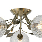 Deco - Elm 5 Light Semi Flush With Leaf Styled Stems and Ridged Style Clear Glass Shades - Luminosity Designs Ltd