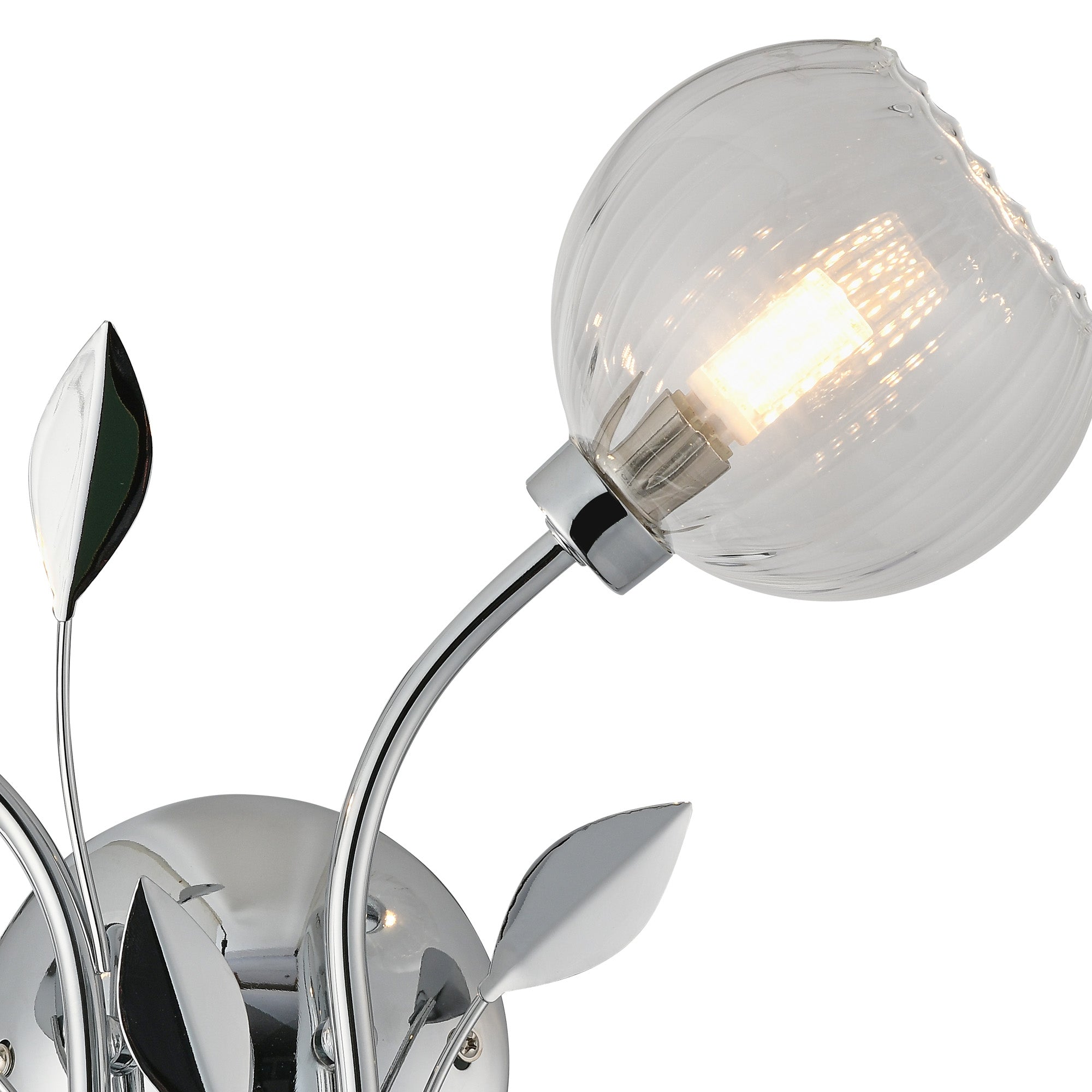 Deco - Elm Double Wall Light With Leaf Styled Stems and Ridged Style Clear Glass Shades - Luminosity Designs Ltd