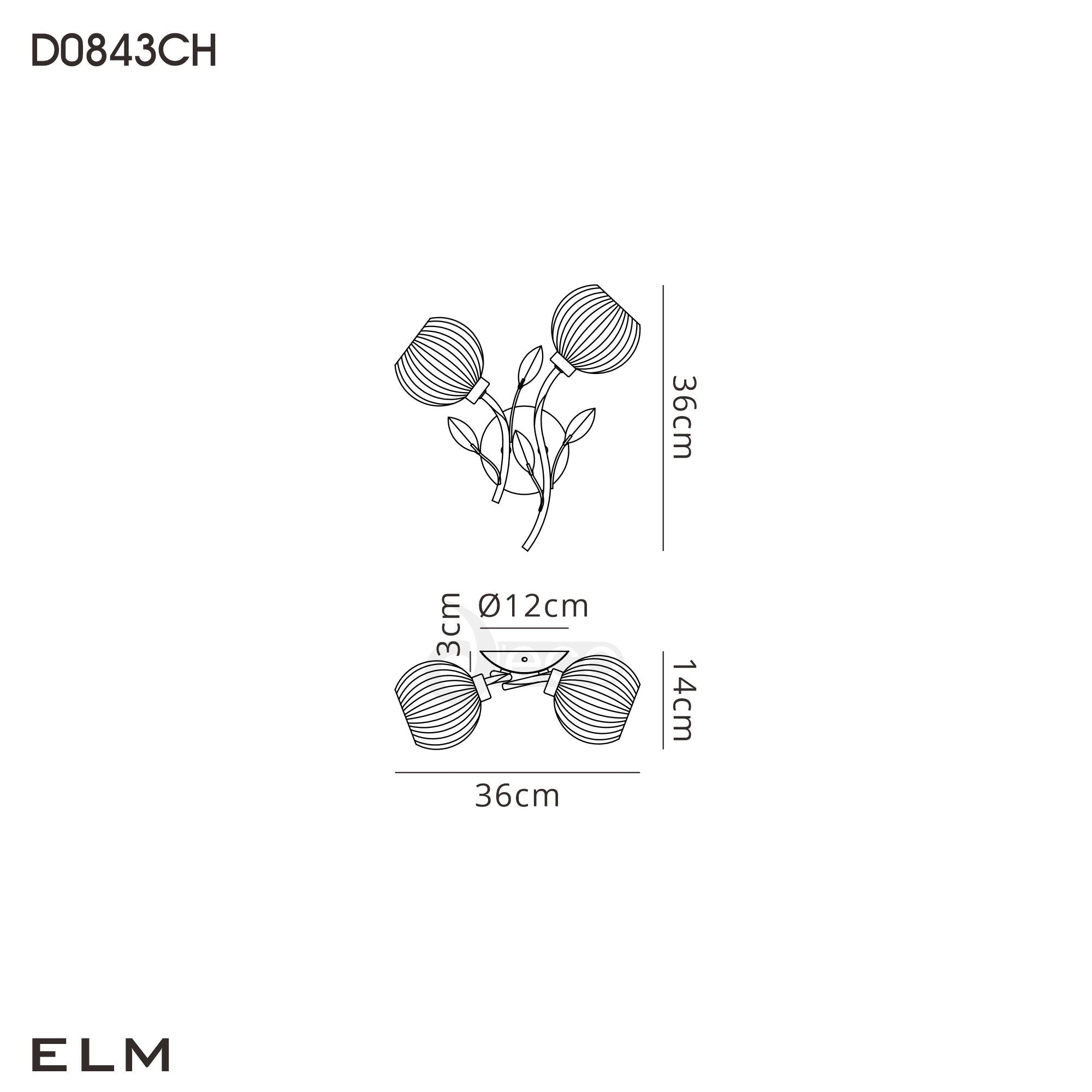 Deco - Elm Double Wall Light With Leaf Styled Stems and Ridged Style Clear Glass Shades - Luminosity Designs Ltd