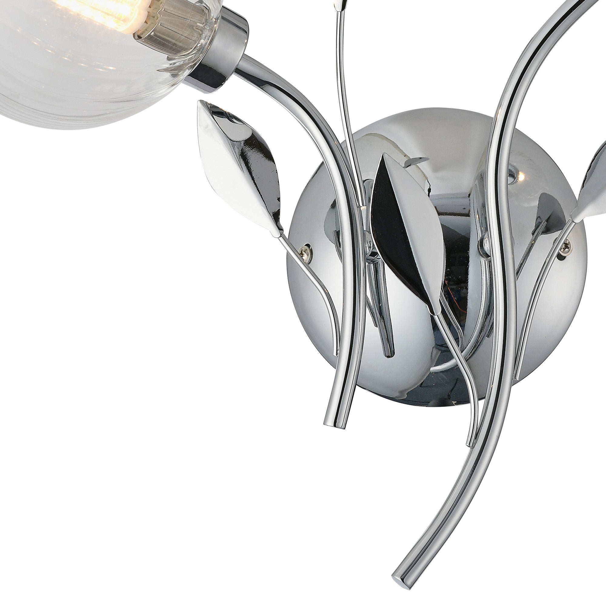 Deco - Elm Double Wall Light With Leaf Styled Stems and Ridged Style Clear Glass Shades - Luminosity Designs Ltd