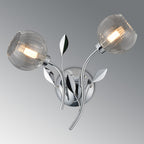 Deco - Elm Double Wall Light With Leaf Styled Stems and Ridged Style Clear Glass Shades - Luminosity Designs Ltd