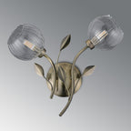 Deco - Elm Double Wall Light With Leaf Styled Stems and Ridged Style Clear Glass Shades - Luminosity Designs Ltd