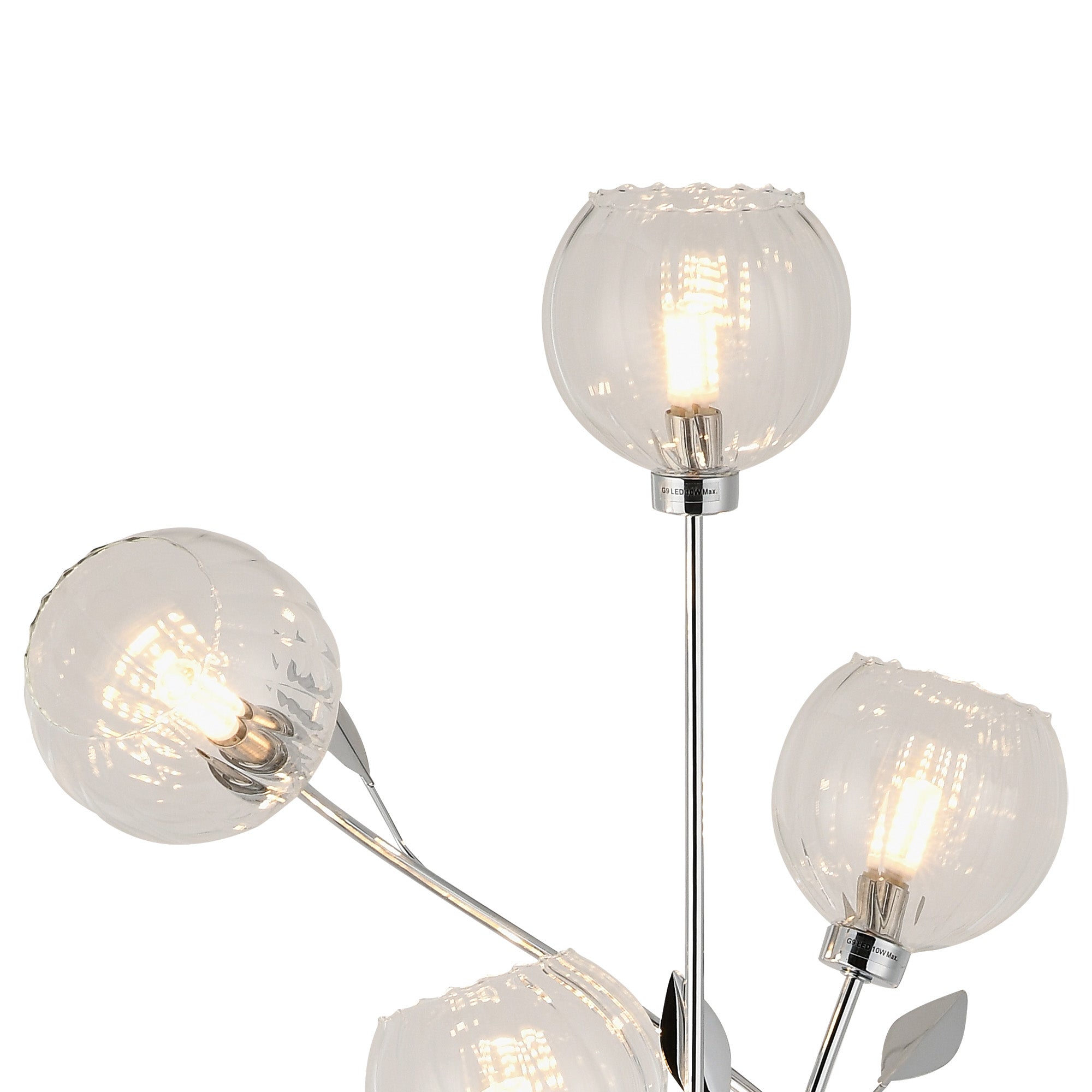 Deco - Elm Floor Lamp With Leaf Styled Stems and Ridged Style Clear Glass Shades - Luminosity Designs Ltd