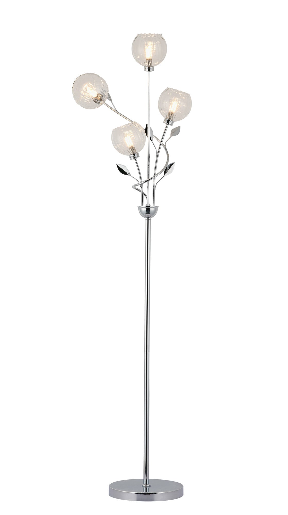 Deco - Elm Floor Lamp With Leaf Styled Stems and Ridged Style Clear Glass Shades - Luminosity Designs Ltd