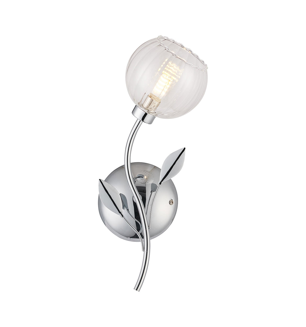 Deco - Elm Single Wall Light With Leaf Styled Stems and Ridged Style Clear Glass Shades - Luminosity Designs Ltd