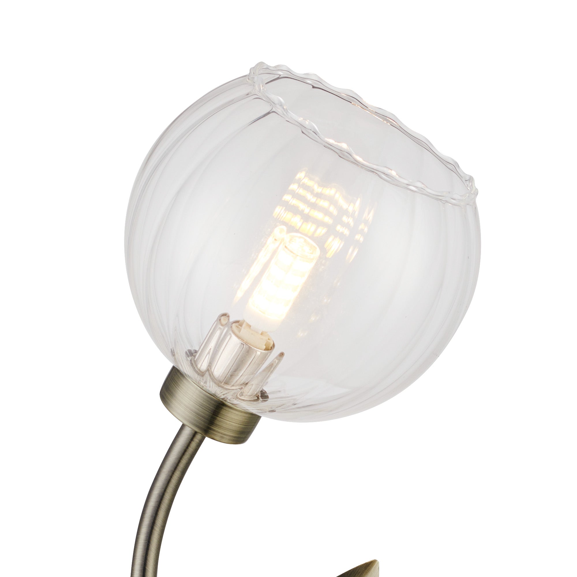 Deco - Elm Single Wall Light With Leaf Styled Stems and Ridged Style Clear Glass Shades - Luminosity Designs Ltd