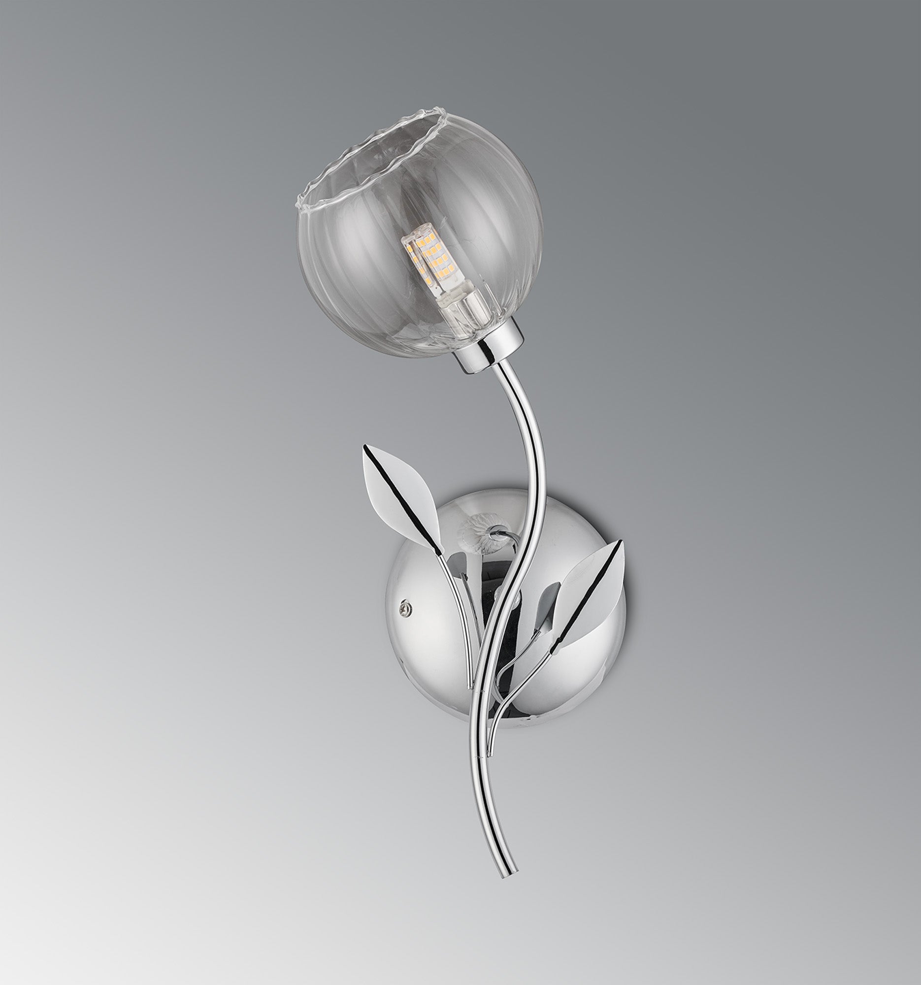 Deco - Elm Single Wall Light With Leaf Styled Stems and Ridged Style Clear Glass Shades - Luminosity Designs Ltd