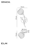 Deco - Elm Single Wall Light With Leaf Styled Stems and Ridged Style Clear Glass Shades - Luminosity Designs Ltd