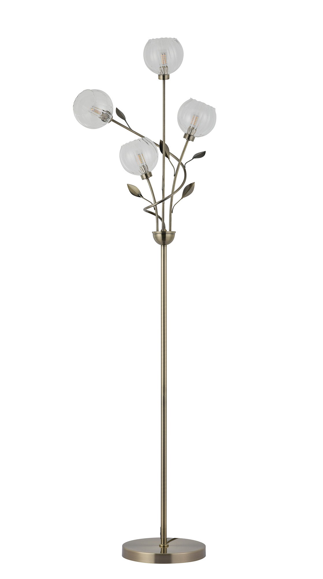 Elm Floor Lamp With Leaf Styled Stems and Ridged Style Clear Glass Shades