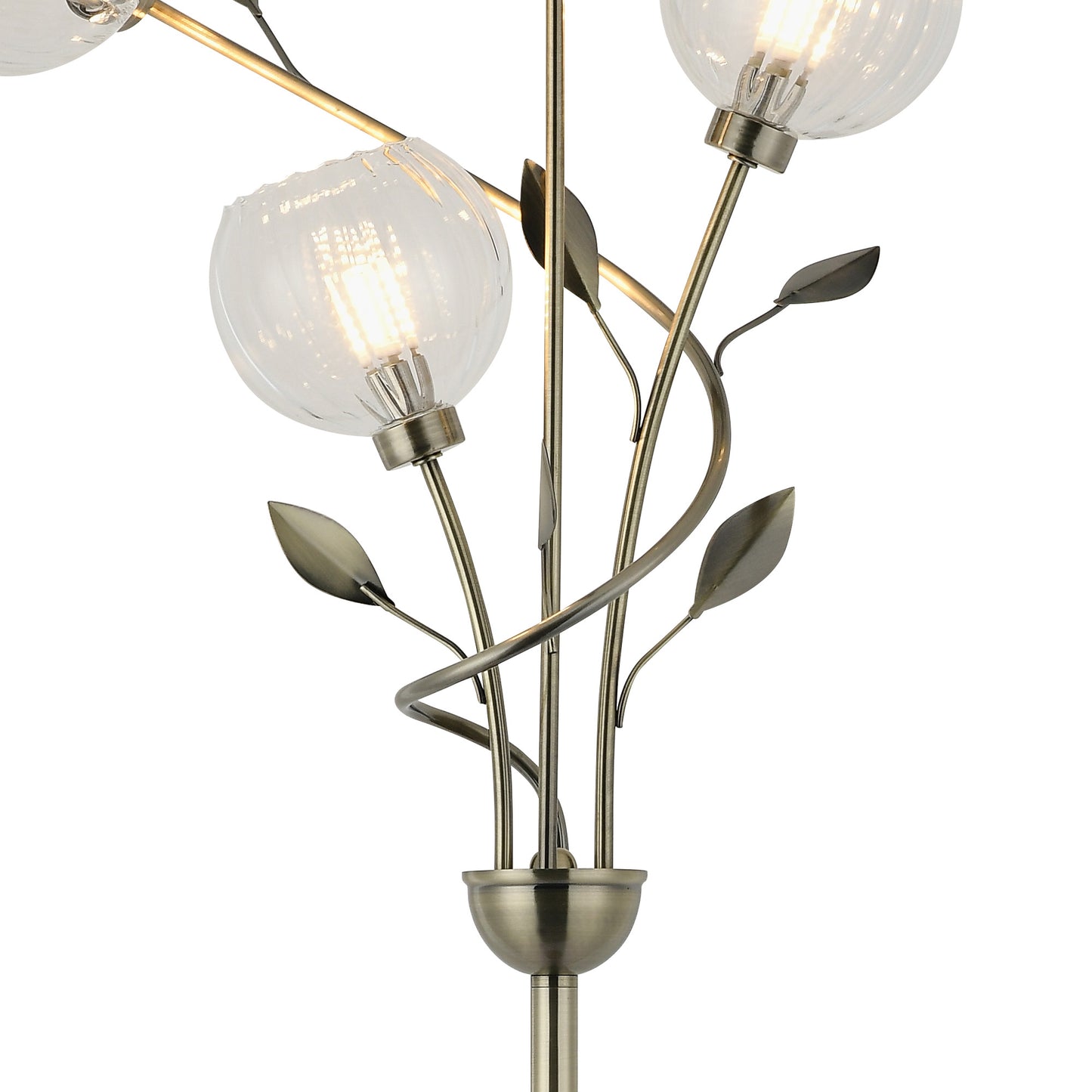 Elm Floor Lamp With Leaf Styled Stems and Ridged Style Clear Glass Shades