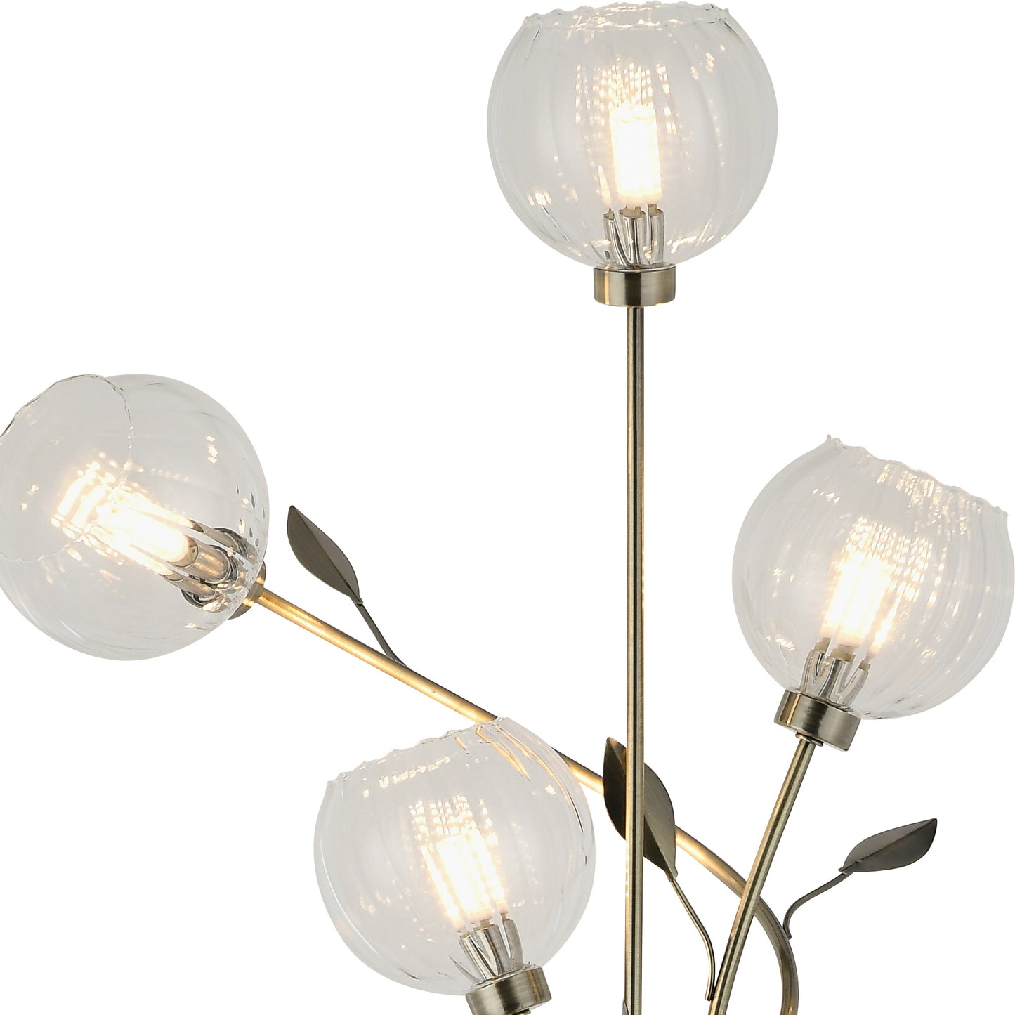 Elm Floor Lamp With Leaf Styled Stems and Ridged Style Clear Glass Shades