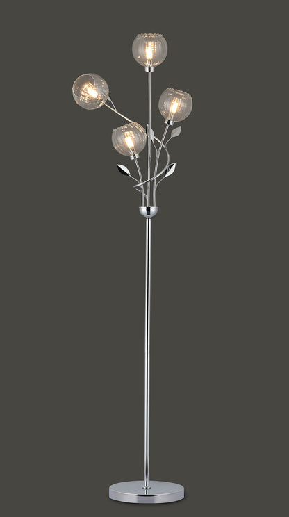 Elm Floor Lamp With Leaf Styled Stems and Ridged Style Clear Glass Shades