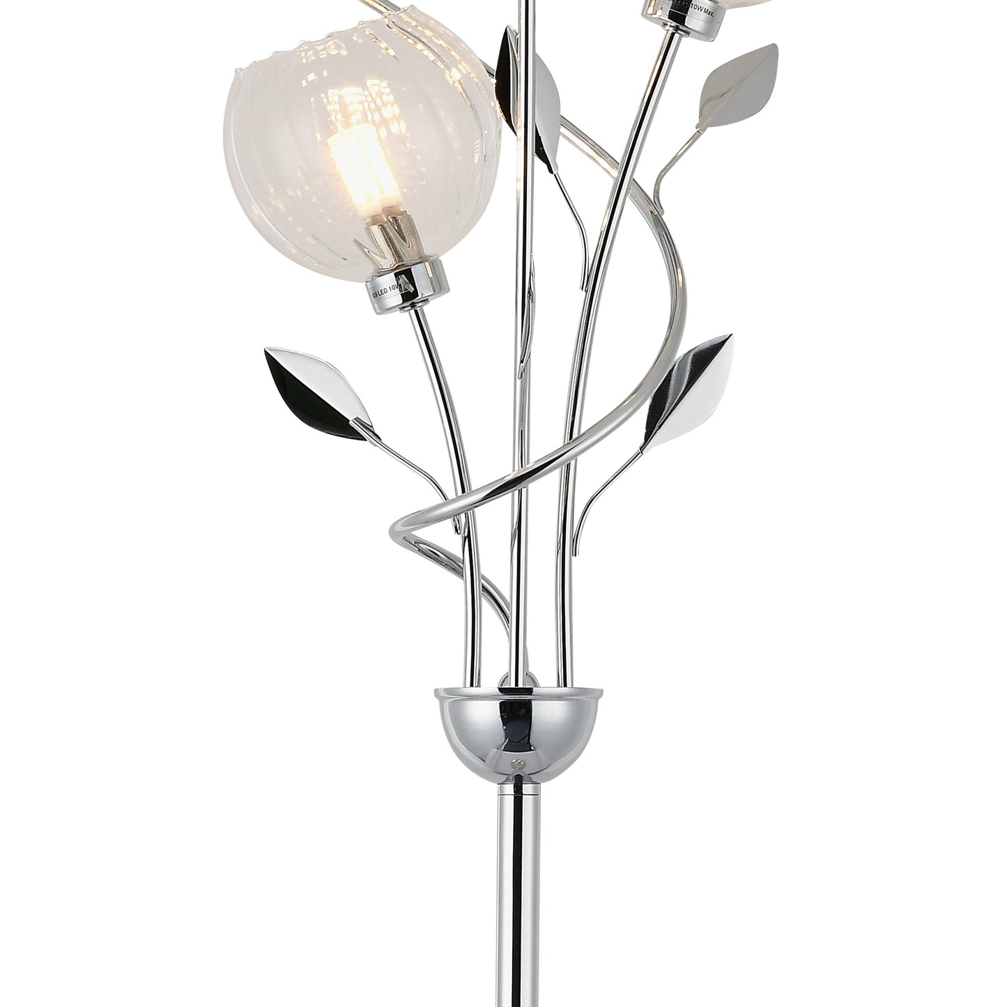 Elm Floor Lamp With Leaf Styled Stems and Ridged Style Clear Glass Shades