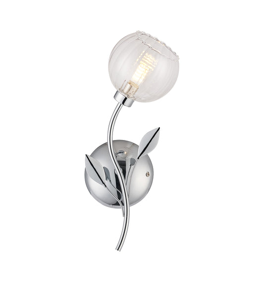 Elm Single Wall Light With Leaf Styled Stems and Ridged Style Clear Glass Shades