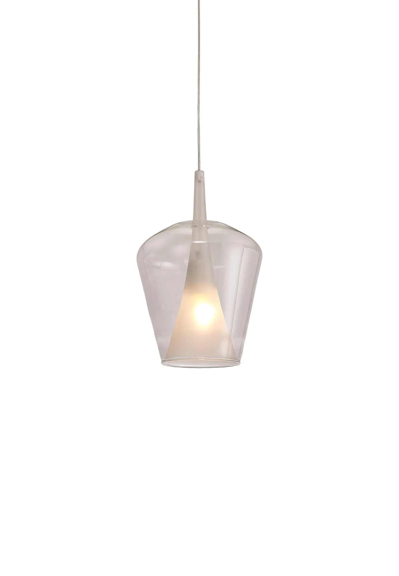 Mantra - Elsa Assembly Pendant (WITHOUT PLATE) With Inverted Bell Shade, 1 Light E27, Glass With Frosted Inner Cone - Luminosity Designs Ltd