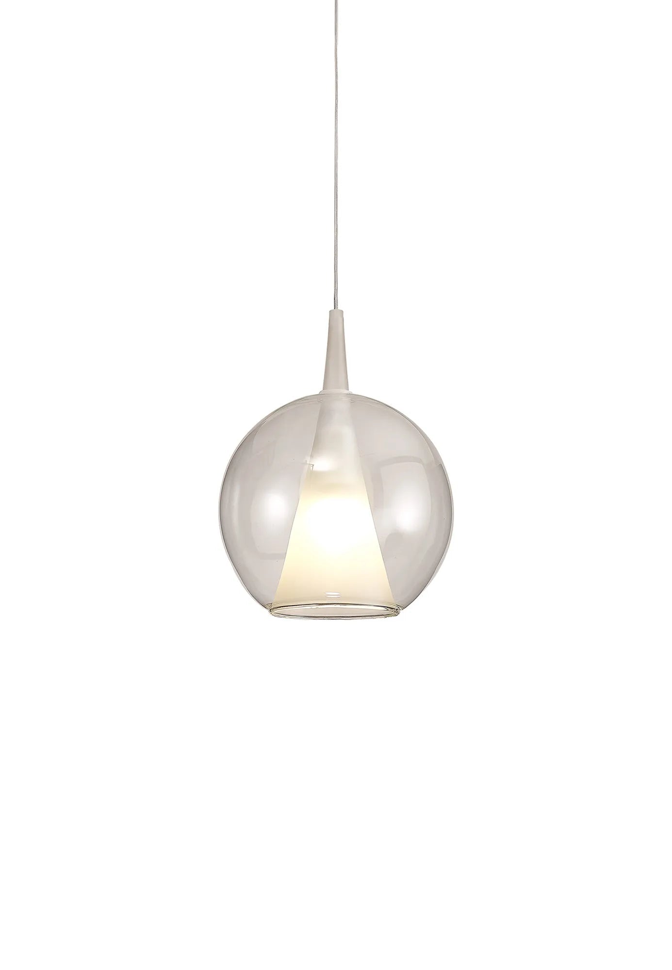 Mantra - Elsa Assembly Pendant (WITHOUT PLATE) With Round Shade, 1 Light E27, Glass With Frosted Inner Cone - Luminosity Designs Ltd