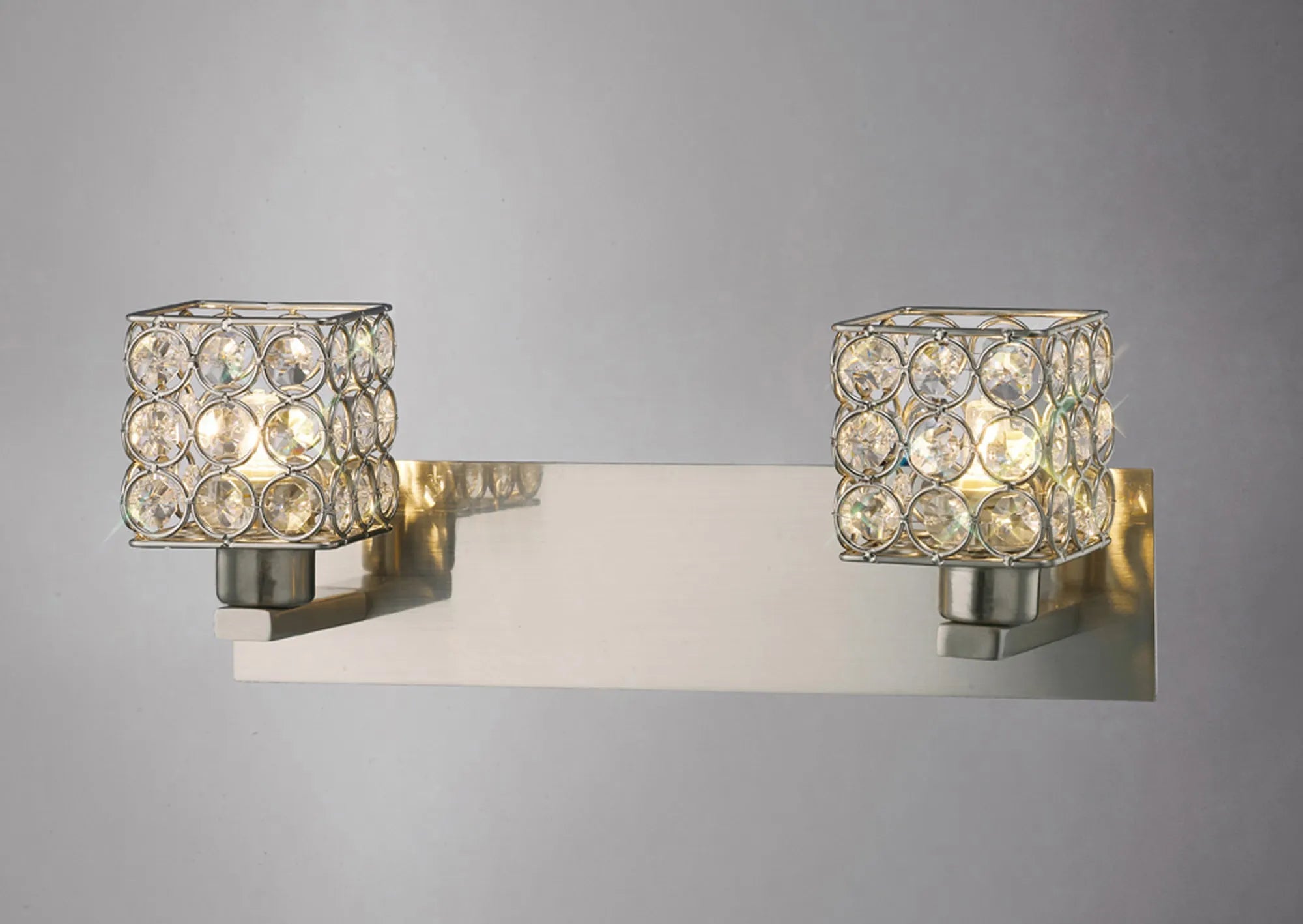 Diyas - Elsa Wall Lamp, 2 Light G9, Satin Nickel/Crystal, (DIYAS IL20640) - Luminosity Designs Ltd