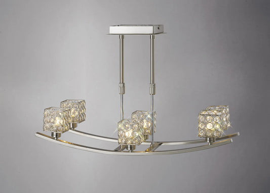 Elsa Rectangular Telescopic Pendant, 6 Light G9, Satin Nickel/Crystal (Diyas IL20642)