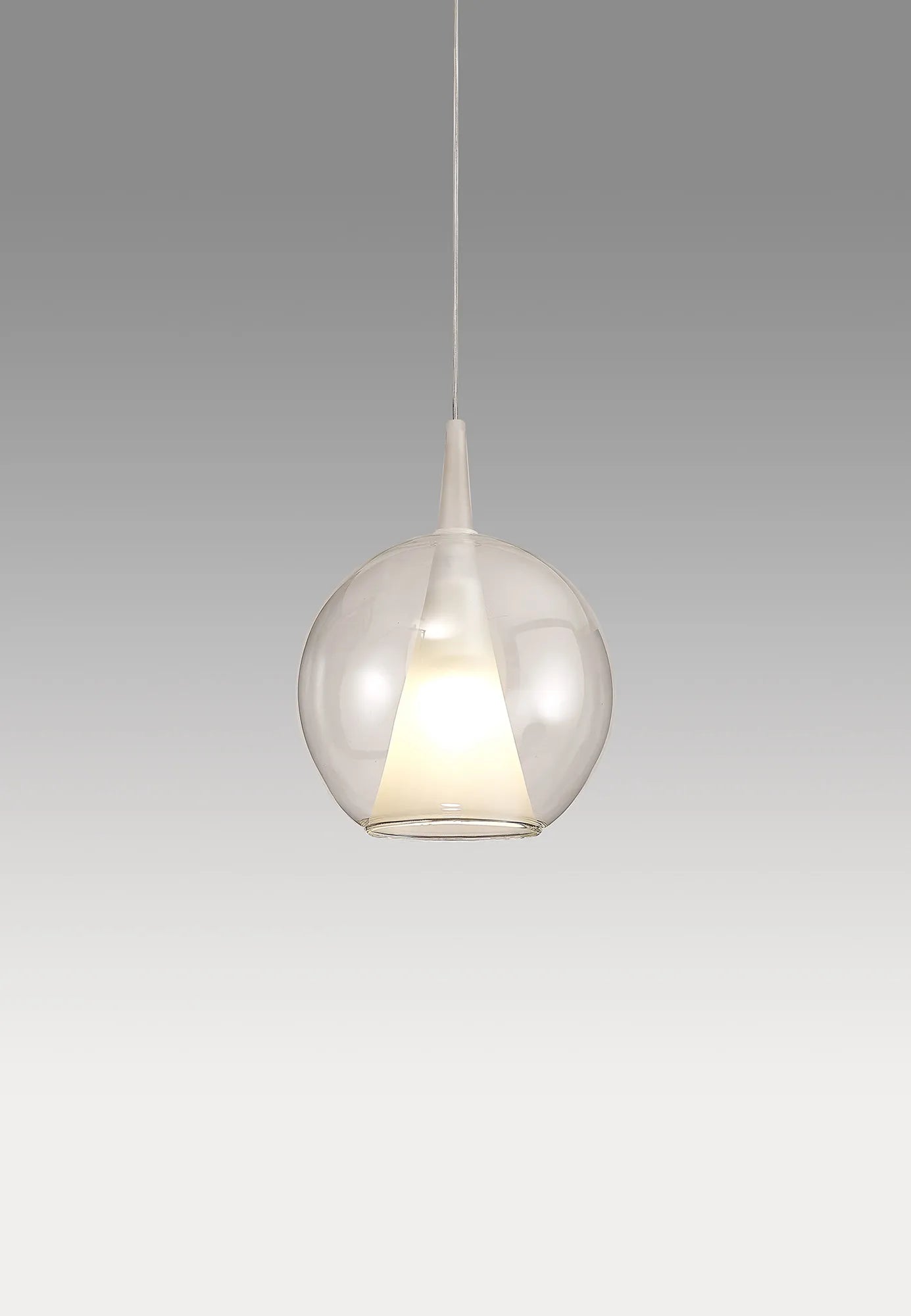 Elsa Assembly Pendant (WITHOUT PLATE) With Round Shade, 1 Light E27,  Glass With Frosted Inner Cone
