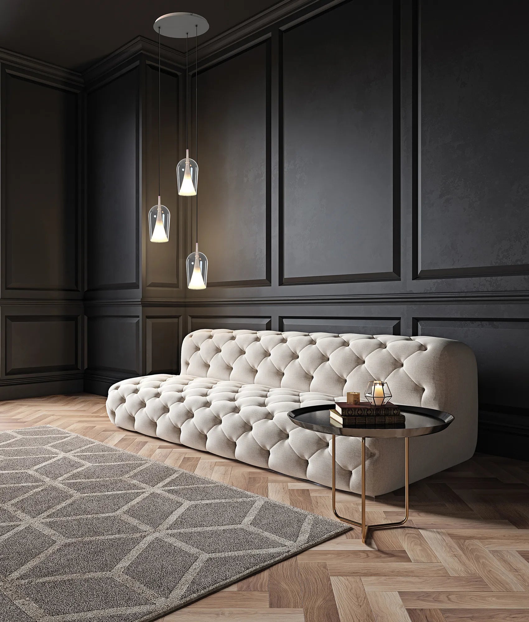 Elsa Assembly Pendant (WITHOUT PLATE) With Inverted Bell Shade, 1 Light E27,  Glass With Frosted Inner Cone