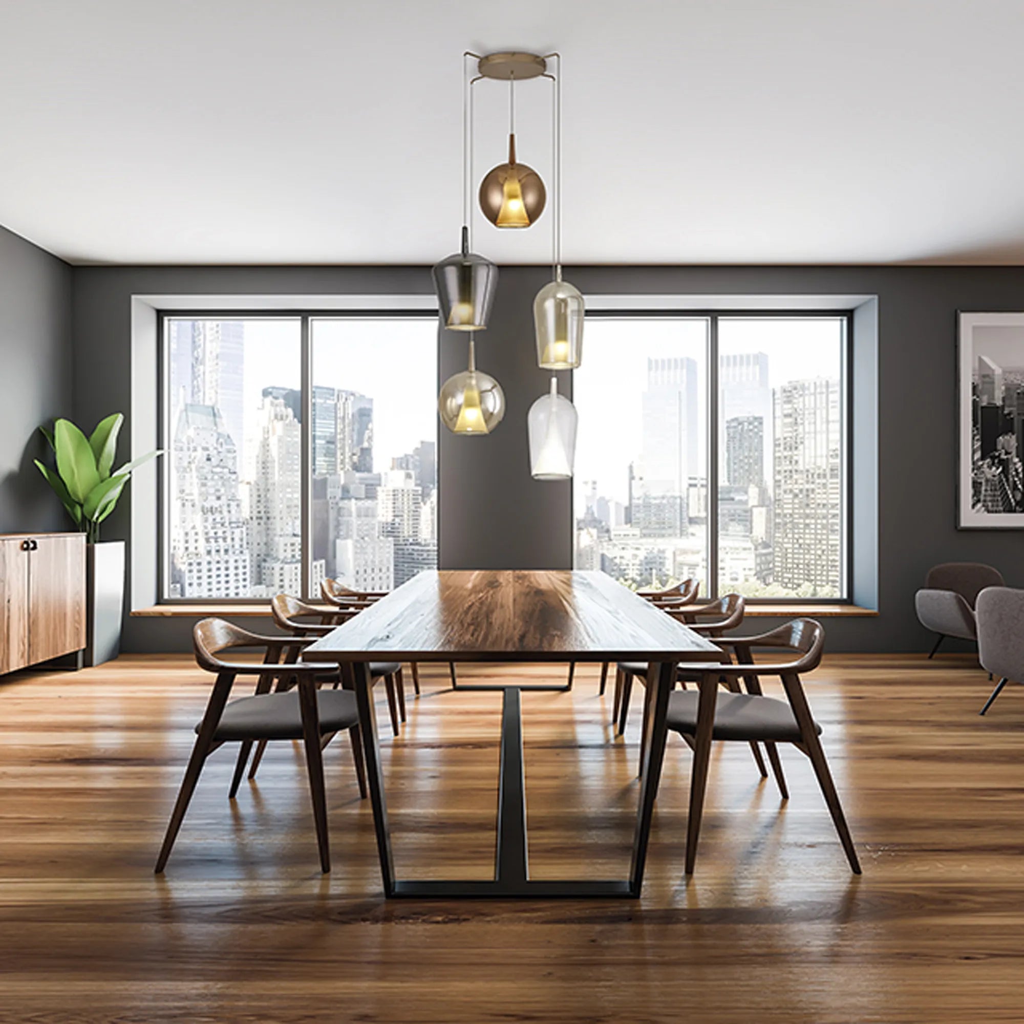 Elsa Assembly Pendant (WITHOUT PLATE) With Inverted Bell Shade, 1 Light E27,  Glass With Frosted Inner Cone