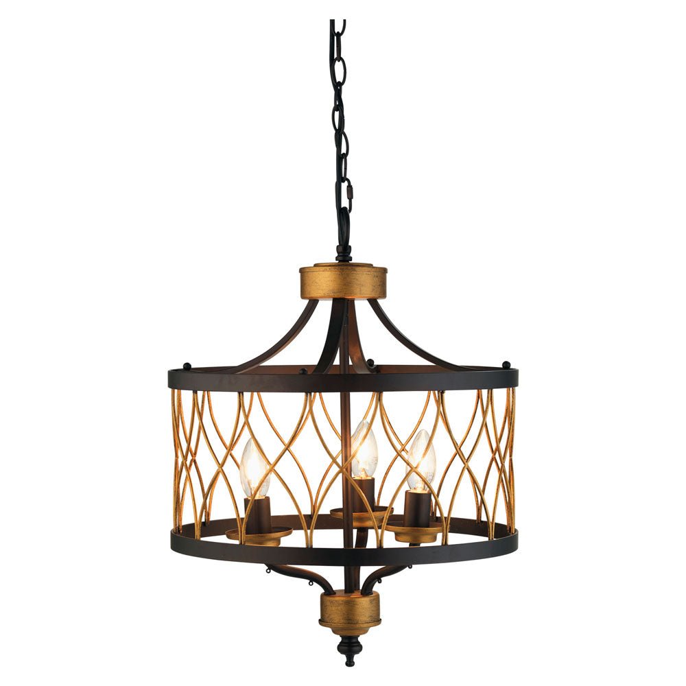 Oaks Lighting - Elvar Black 3 Light Antique Style Pendant in Black and Gold. 3x E14 (Oaks 1434/3 BK) - Luminosity Designs Ltd