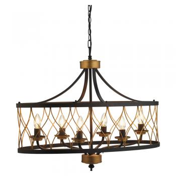 Oaks Lighting - Elvar Black 5 Light Antique Style Pendant in Black and Gold. 6x E14 (Oaks 1434/6 BK) - Luminosity Designs Ltd