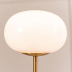Luminosity Designs - Emmy Rechargeable LED Table Lamp in Antique Brass With Opal Glass Bubble Shade. - Luminosity Designs Ltd