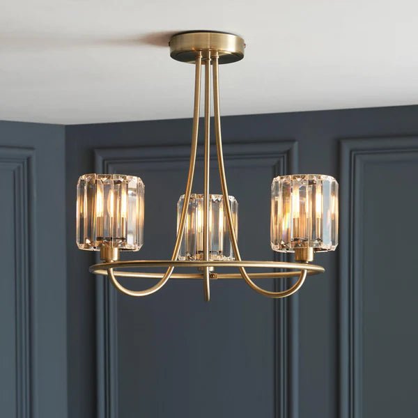 Endon Berenice Semi Flush Ceiling Light in Antique Brass or Chrome with Clear Glass (END/107801) - Luminosity Designs Ltd