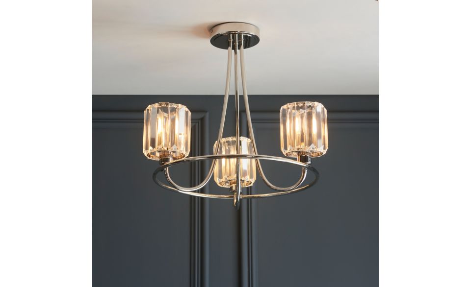 Endon Berenice Semi Flush Ceiling Light in Antique Brass or Chrome with Clear Glass (END/107801) - Luminosity Designs Ltd