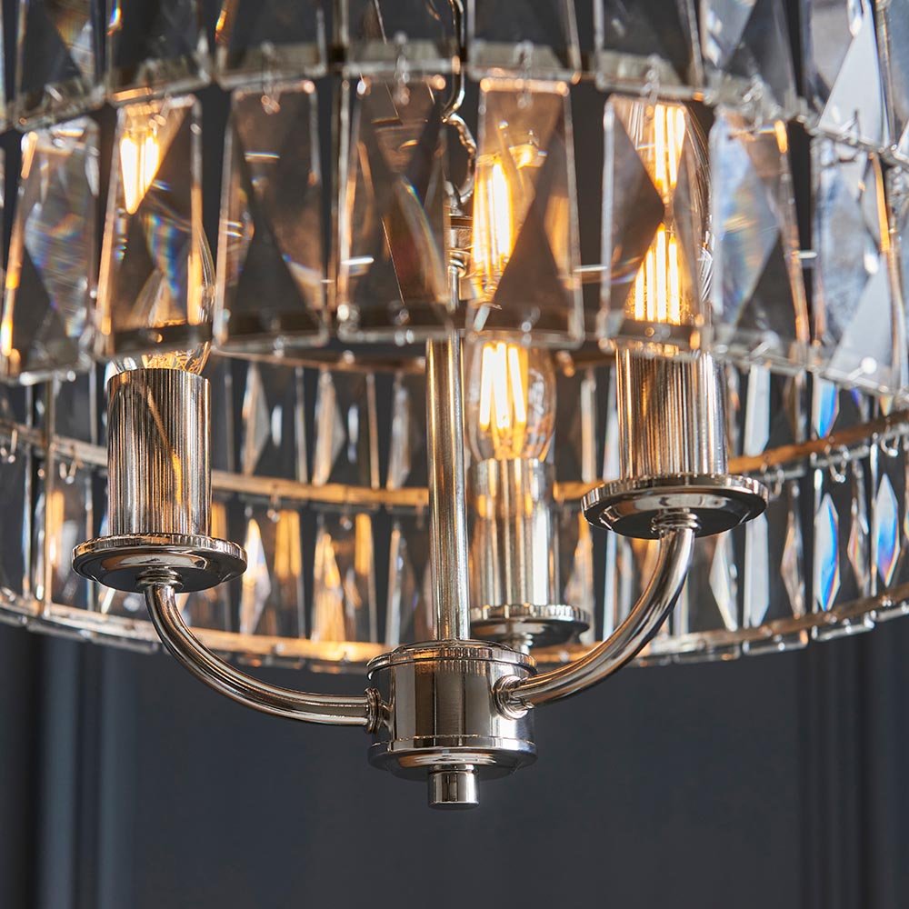 Luminosity Designs - Endon Clifton 3 Light Ceiling Light in Antique Brass or Chrome with Glass Panels (END/104466) - Luminosity Designs Ltd