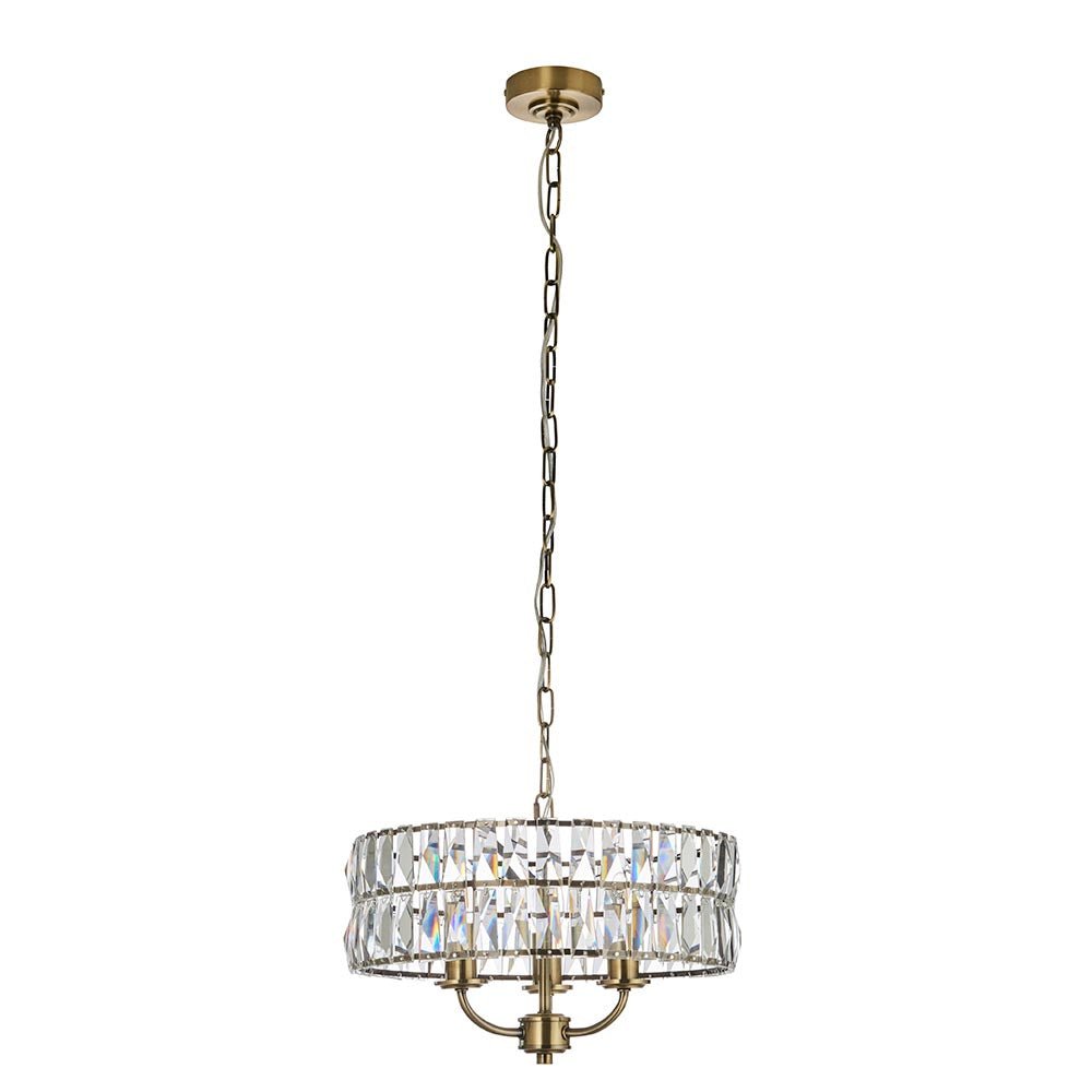 Luminosity Designs - Endon Clifton 3 Light Ceiling Light in Antique Brass or Chrome with Glass Panels (END/104466) - Luminosity Designs Ltd