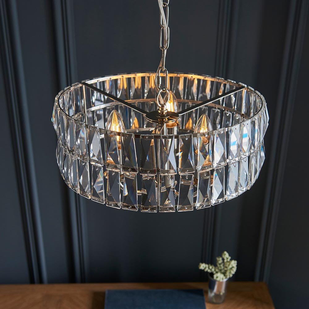 Luminosity Designs - Endon Clifton 3 Light Ceiling Light in Antique Brass or Chrome with Glass Panels (END/104466) - Luminosity Designs Ltd