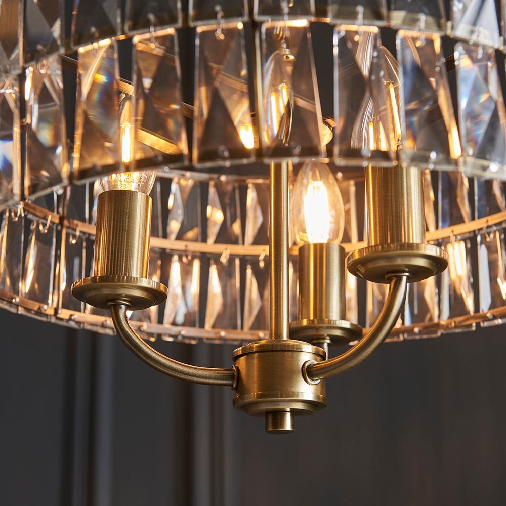 Luminosity Designs - Endon Clifton 3 Light Ceiling Light in Antique Brass or Chrome with Glass Panels (END/104466) - Luminosity Designs Ltd