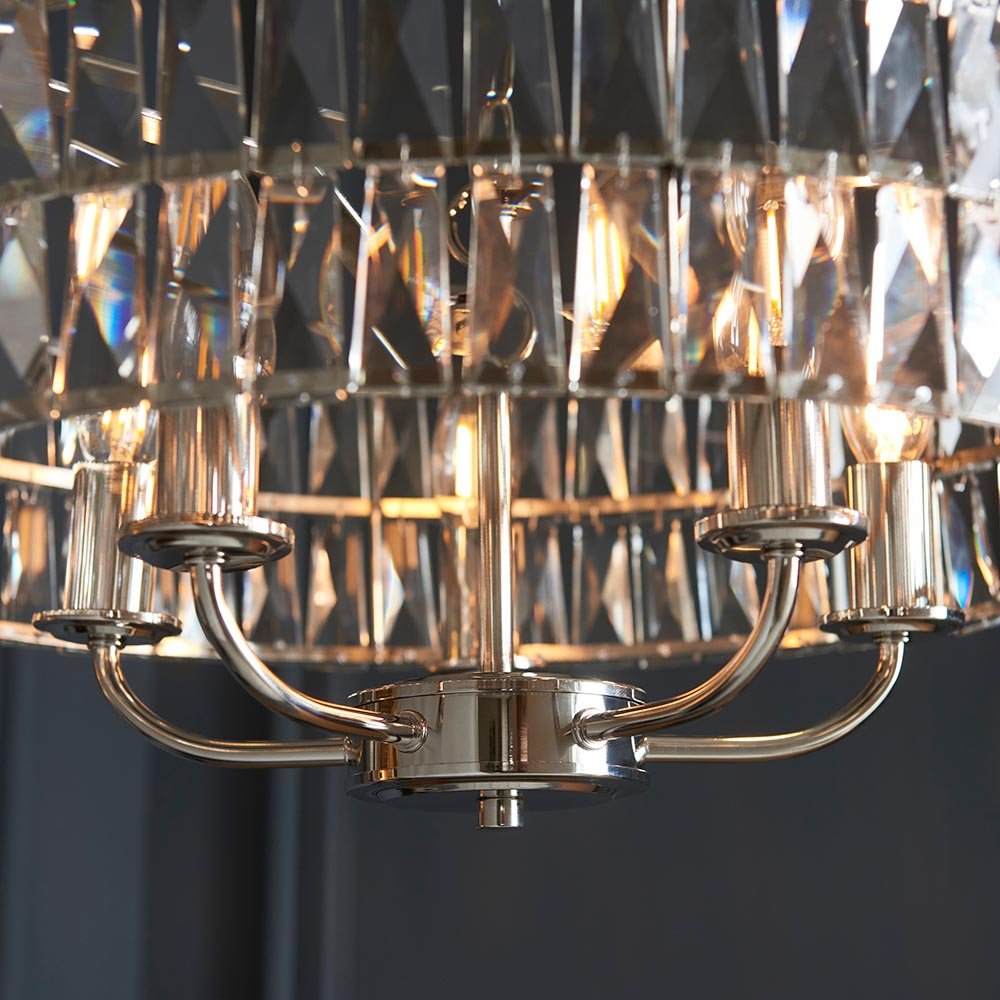 Luminosity Designs - Endon Clifton 5 Light Ceiling Light in Antique Brass or Chrome with Glass Panels (END/104467) - Luminosity Designs Ltd
