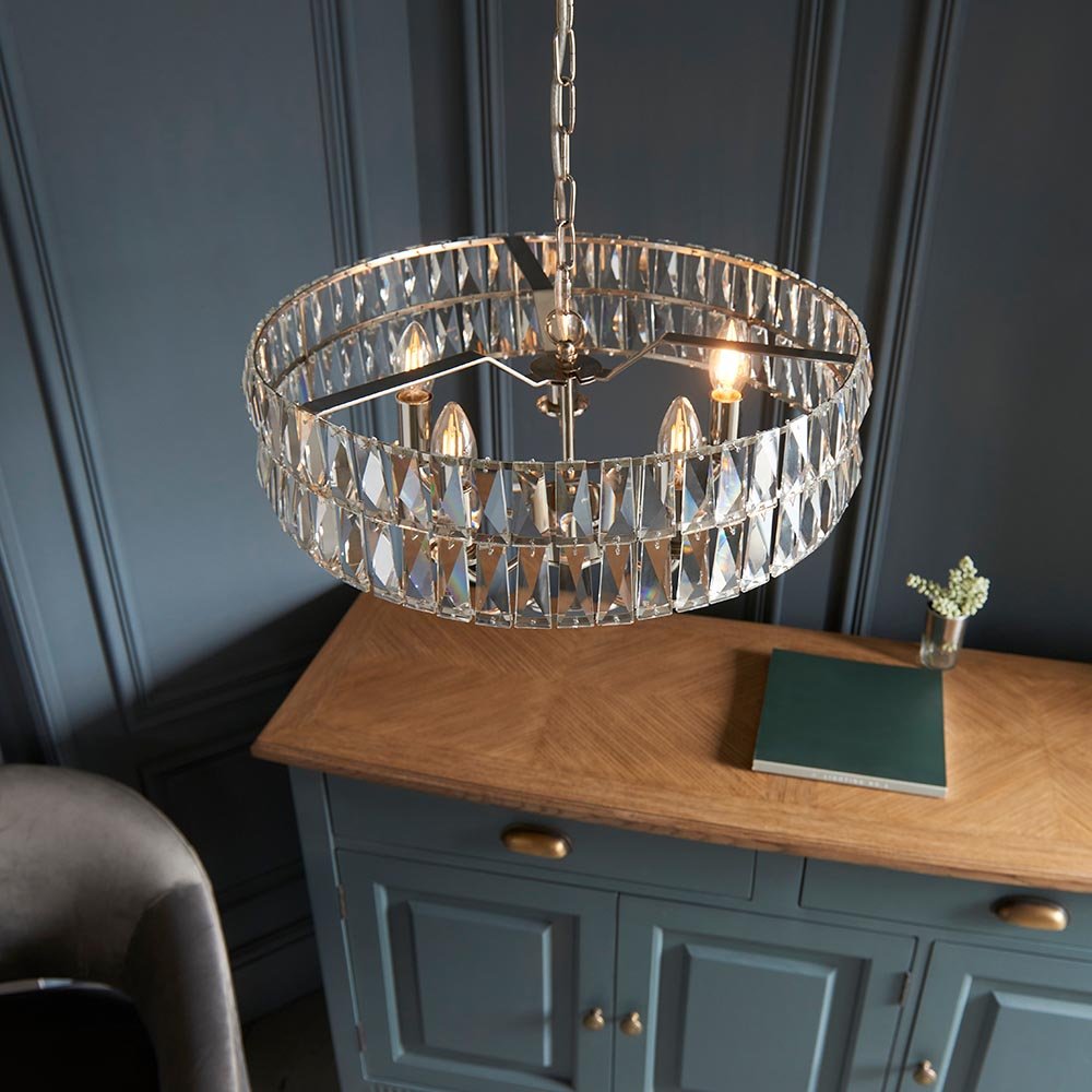 Luminosity Designs - Endon Clifton 5 Light Ceiling Light in Antique Brass or Chrome with Glass Panels (END/104467) - Luminosity Designs Ltd