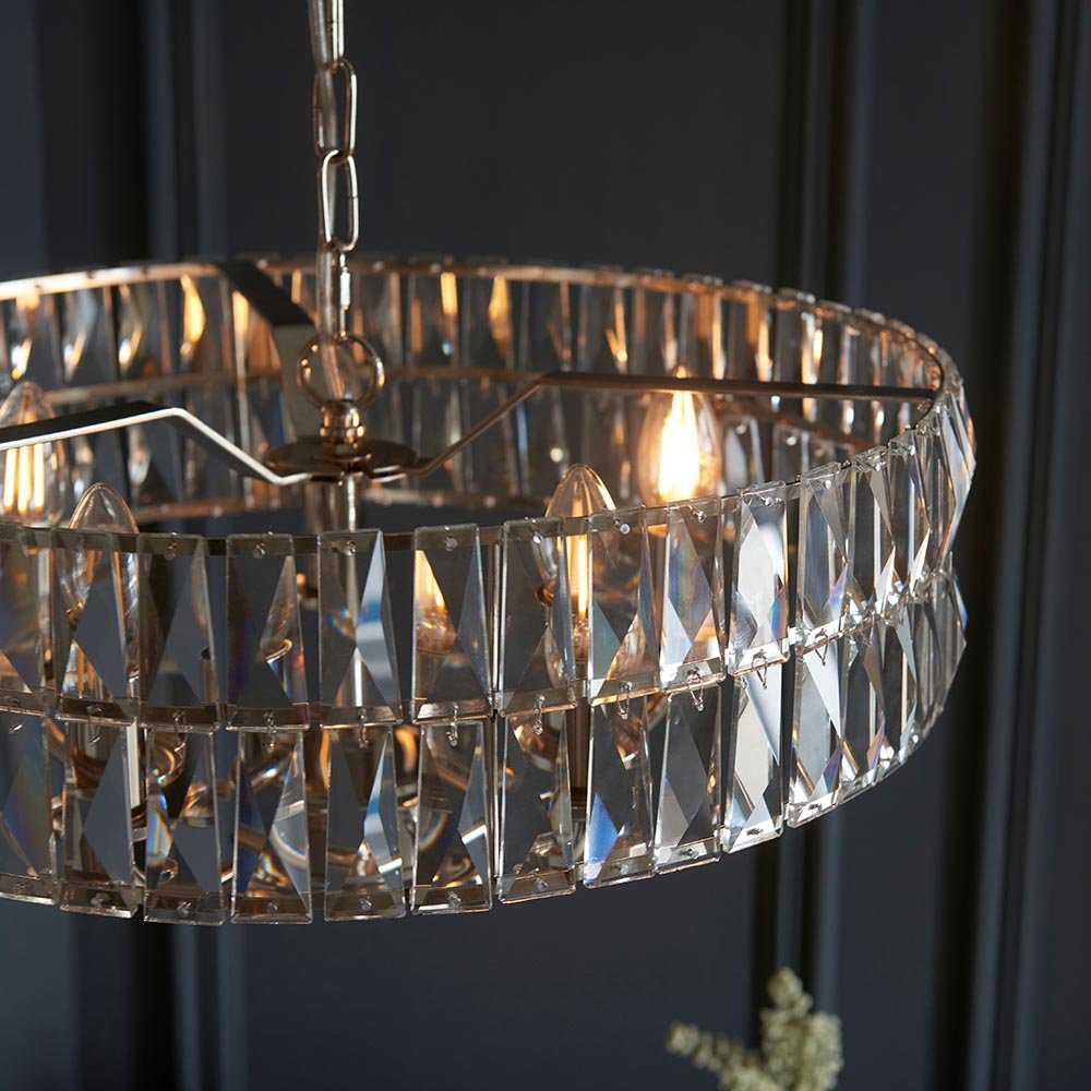 Luminosity Designs - Endon Clifton 5 Light Ceiling Light in Antique Brass or Chrome with Glass Panels (END/104467) - Luminosity Designs Ltd