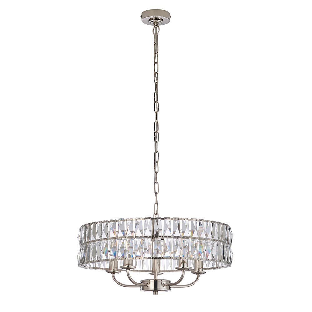 Luminosity Designs - Endon Clifton 5 Light Ceiling Light in Antique Brass or Chrome with Glass Panels (END/104467) - Luminosity Designs Ltd