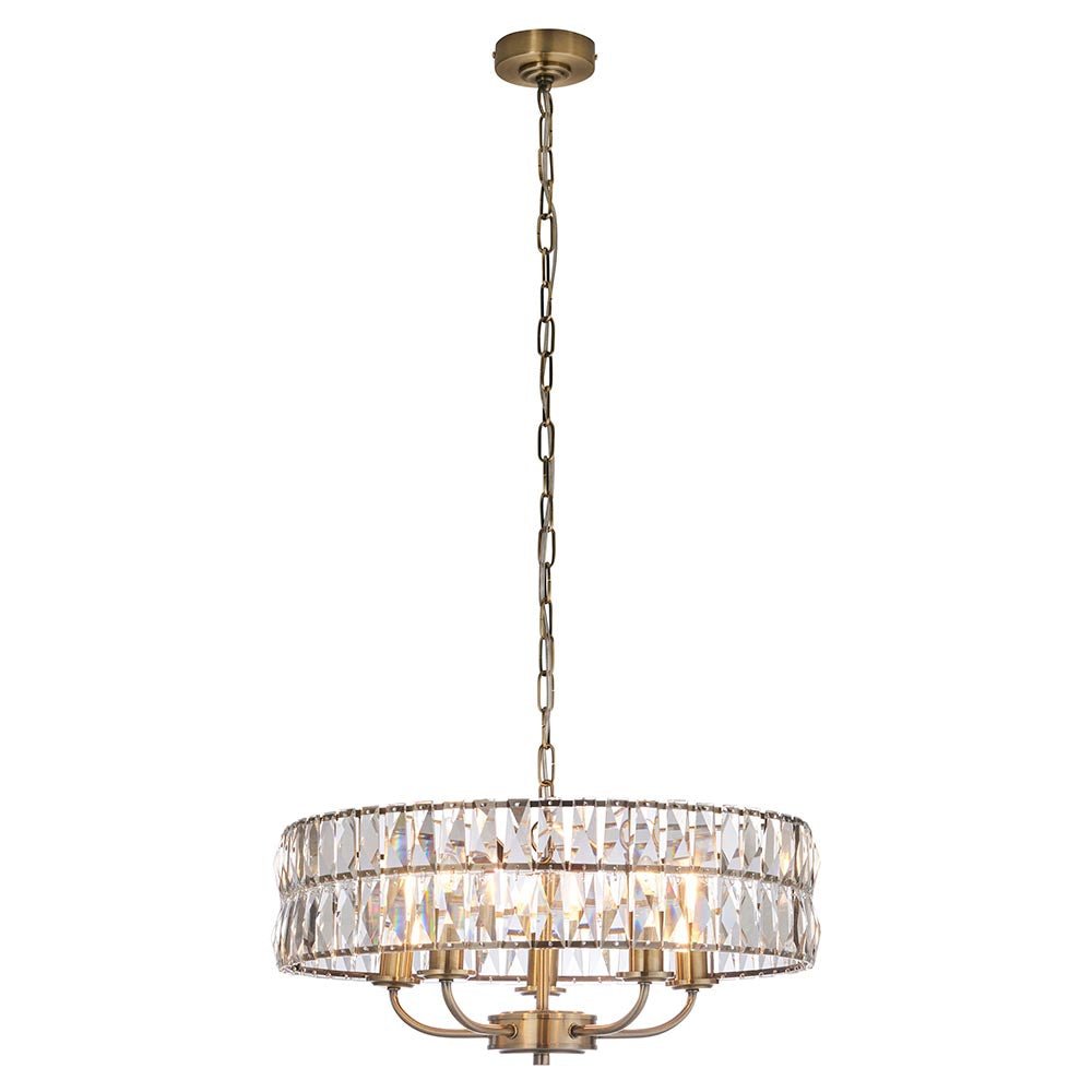 Luminosity Designs - Endon Clifton 5 Light Ceiling Light in Antique Brass or Chrome with Glass Panels (END/104467) - Luminosity Designs Ltd