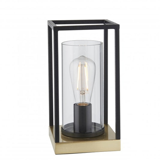 Endon Caleb Black & Brass Vintage Style Table Lamp with Glass Lantern Shade, 1x E27 (93035)