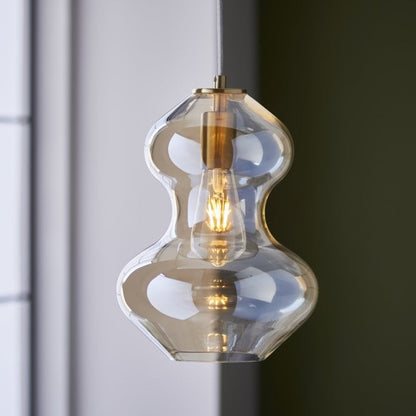 Endon Lighting Kelda Violin Shaped Pendant Light , 1x E27, Satin Brass Frame with Champagne Lustre Glass  (106681 )