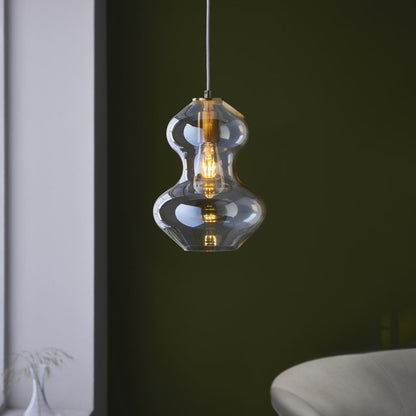 Endon Lighting Kelda Violin Shaped Pendant Light , 1x E27, Satin Brass Frame with Champagne Lustre Glass  (106681 )