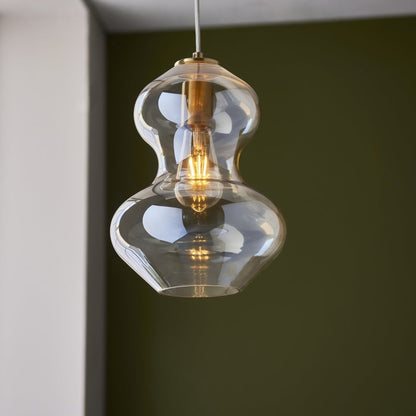 Endon Lighting Kelda Violin Shaped Pendant Light , 1x E27, Satin Brass Frame with Champagne Lustre Glass  (106681 )