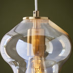 Endon Lighting Kelda Violin Shaped Pendant Light Satin Brass Frame with Champagne Glass (106681 ) - Luminosity Designs Ltd