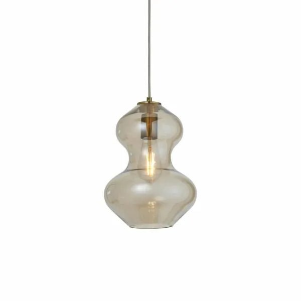 Endon Lighting Kelda Violin Shaped Pendant Light Satin Brass Frame with Champagne Glass (106681 ) - Luminosity Designs Ltd