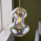 Endon Lighting Kelda Violin Shaped Pendant Light Satin Brass Frame with Champagne Glass (106681 ) - Luminosity Designs Ltd