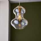 Endon Lighting Kelda Violin Shaped Pendant Light Satin Brass Frame with Champagne Glass (106681 ) - Luminosity Designs Ltd