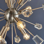 Endon Miro Satin Nickel Sputnik, 9 Light E14, Semi Flush, Brushed Finish with Glass Finials (81917) - Luminosity Designs Ltd