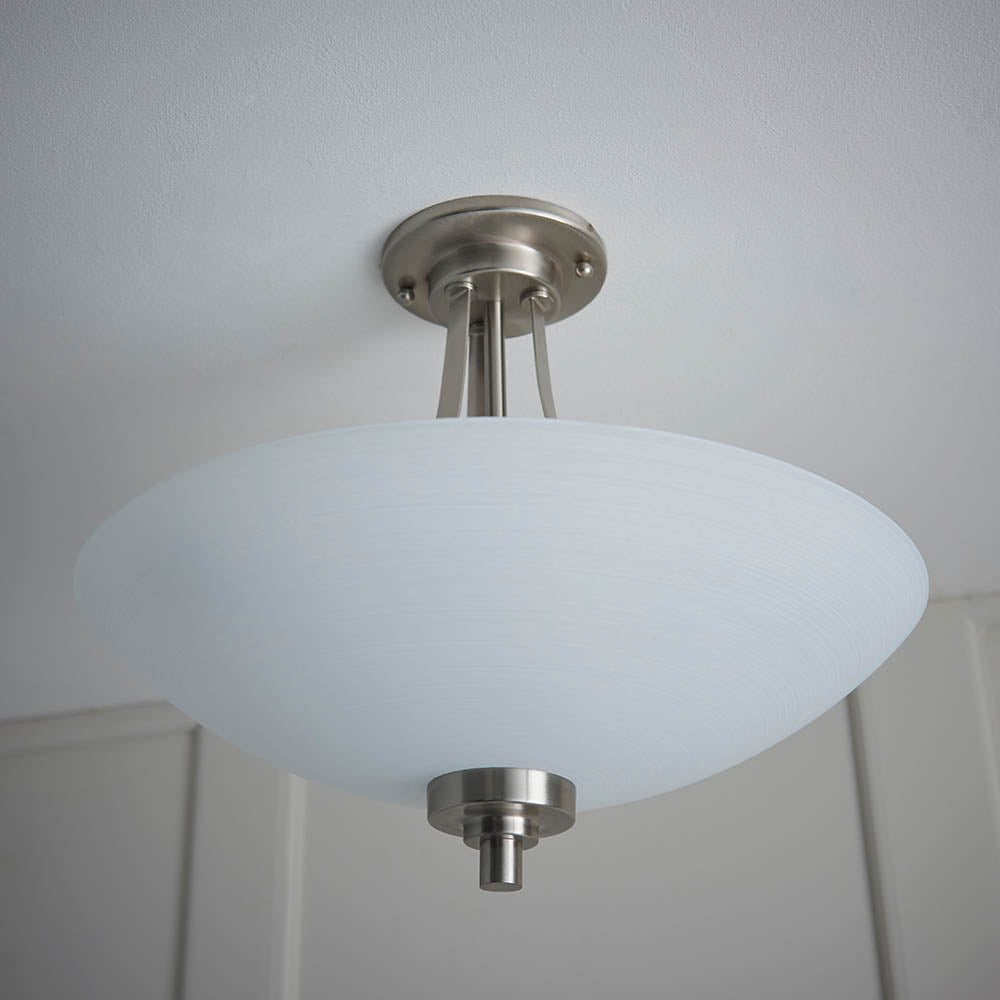 Endon Welles Brushed Metal With Frosted White Glass Uplighter Semi Flush Ceiling Light - Luminosity Designs Ltd
